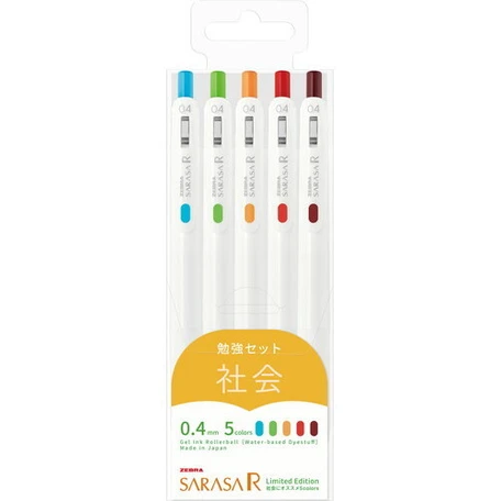 Zebra Ballpoint Pen SARASA-R 0.4mm gel Ink 5 Colors study set Social