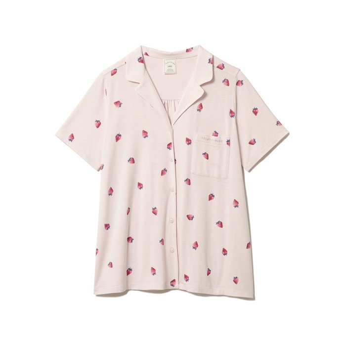 GELATO STRAWBERRY PATTERN OPEN-COLLAR SHORT SLEEVE