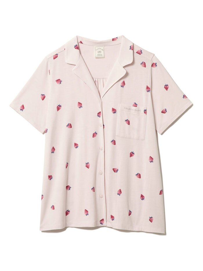 GELATO STRAWBERRY PATTERN OPEN-COLLAR SHORT SLEEVE