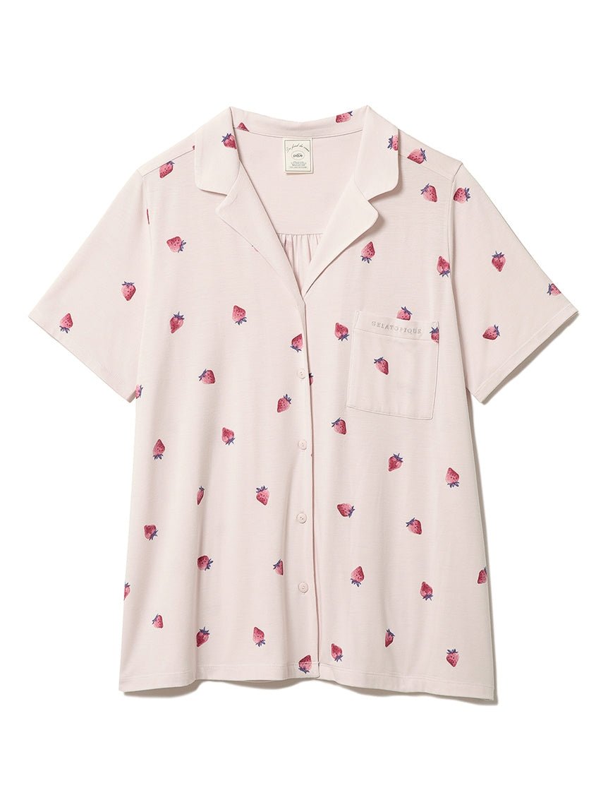 GELATO STRAWBERRY PATTERN OPEN-COLLAR SHORT SLEEVE